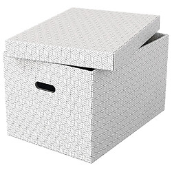 Esselte Pack de 3 Grandes Boîtes de Rangement avec Couvercles 355x305x510mm - Carton 100% Recyclé et Recyclable - Poignées Intégrées - Design Blanc avec Dessin