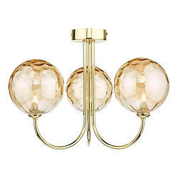 Lumière Plafonnier semi-encastré à 3 lampes, or poli, champagne, alvéolé, verre de 150 mm