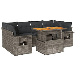 vidaXL Salon de jardin avec coussins 7 pcs gris résine tressée