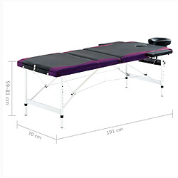 vidaXL Table de massage pliable 3 zones Aluminium Noir et violet pas cher