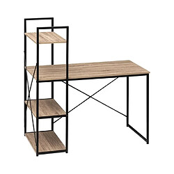 Pegane Bureau avec étagères en MDF chêne et métal noir - Longueur 113 x Hauteur 60 x Profondeur 120 cm