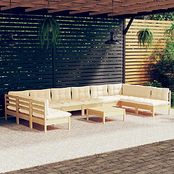 Maison Chic Salon de jardin 11pcs + coussins - Mobilier/Meubles de jardin - Table et chaises d'extérieur crème bois de pin massif -MN44841