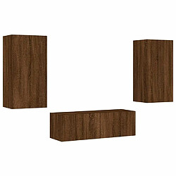 Avis Maison Chic Lot de 3 Meuble TV muraux, Banc TV avec lumières LED pour salon, Meuble de rangement chêne marron -GKD55919