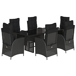 vidaXL Ensemble à manger de jardin coussins 7pcs Noir Résine tressée