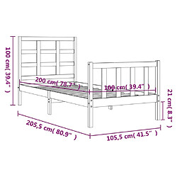 vidaXL Cadre de lit sans matelas noir 100x200 cm bois massif de pin pas cher