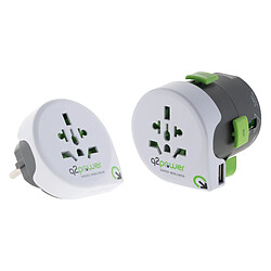 Avis Adaptateur prise voyage universel avec port USB - compatible avec +195 pays USA/Asie/UK - vert - Q2 Power