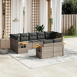 Maison Chic Salon de jardin 9 pcs avec coussins | Ensemble de Table et chaises | Mobilier d'Extérieur gris résine tressée -GKD23790