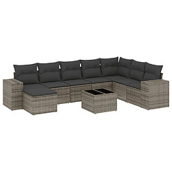 Maison Chic Salon de jardin 9 pcs avec coussins | Ensemble de Table et chaises | Mobilier d'Extérieur gris résine tressée -GKD31325