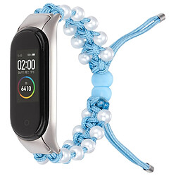 Bracelet en nylon perles décorées, cordon de serrage réglable, bleu pour votre Xiaomi Mi Band 3/4