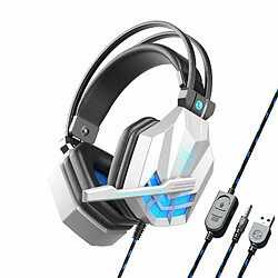 Sy850Mv Casque De Jeu À Contrôle De Fil Lumineux Casque Antibruit Avec Microphone Blanc Bleu 