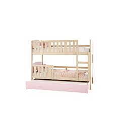 Kids Literie Lit Superposé Tomy 90x190 Pin - rose Livré avec sommiers, tiroir et matelas en mousse de 7cm