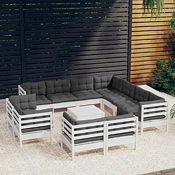 Maison Chic Salon de jardin 12pcs + coussins - Mobilier/Meubles de jardin - Table et chaises d'extérieur blanc bois de pin solide -MN76286