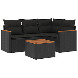 Maison Chic Salon de jardin 5 pcs avec coussins | Ensemble de Table et chaises | Mobilier d'Extérieur noir résine tressée -GKD96523