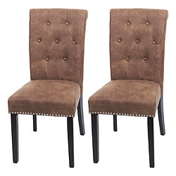 Decoshop26 Lot de 2 chaises de salle à manger avec boutons décoratifs en tissu marron pieds foncé 04_0007316