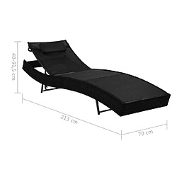 vidaXL Chaise longue 2 pcs et table Résine tressée et textilène Noir pas cher