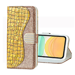 Wewoo Coque Etui à rabat en cuir de crocodile pour iPhone 11 support et emplacements de cartes et porte-monnaie Or