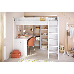 But Lit mezzanine 90x200 cm avec armoire et bureau HIGHER Blanc