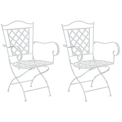 Decoshop26 Lot de 2 chaises de jardin avec accoudoirs design rustique en métal blanc 10_0002856