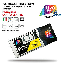 Pack Module CI+ CAM Tivusat 4K + Carte Bouquet Tv Italien Digiquest 88 chaines Ultra, HD, via le Satellite HOTBIRD 13 EST