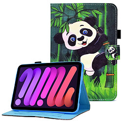 Etui en PU ligne de couture avec support et porte-cartes panda et bambou pour votre Apple iPad mini (2021)