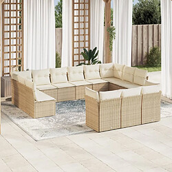 Maison Chic Salon de jardin avec coussins 13 pcs | Ensemble de Table et chaises | Mobilier d'Extérieur beige résine tressée -GKD30277