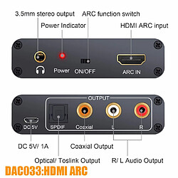 Universal Adaptateur audio à arc en aluminium 192 kHz Extracteur audio Convertisseur audio numérique analogique DAC Coaxial RCA 3.5mm Sortie