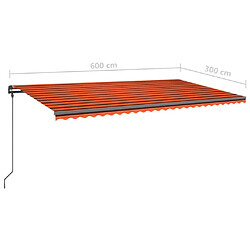 vidaXL Auvent manuel rétractable avec poteaux 6x3 m Orange et marron pas cher