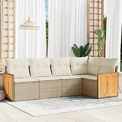 Maison Chic Salon de jardin avec coussins 5 pcs, Ensemble Tables et chaises de jardin,, Ensemble Tables et chaises de jardin, beige résine tressée -GKD861101