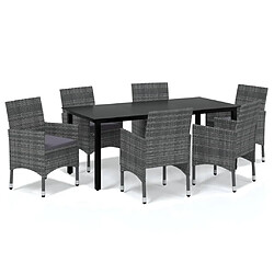 Maison Chic Ensemble à manger d'extérieur 7 pcs avec coussins,Salon de jardin,Mobilier de jardin Résine tressée Gris -GKD799366