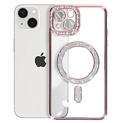 Avizar Coque Diamant pour iPhone 13 Protection MagSafe Contour Strass Rose Champagne