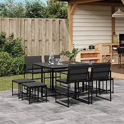 vidaXL Ensemble à manger de jardin avec coussins 9 pcs noir textilène