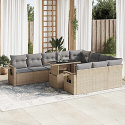 vidaXL Salon de jardin 11 pcs avec coussins beige résine tressée