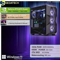 Sedatech Pack PC Gamer ATX Premium • AMD Ryzen 5 7500F • RTX4070 Super • 32Go DDR5 • 2To SSD M.2 • Windows 11 • Moniteur 27''