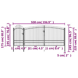 Acheter vidaXL Portail de clôture de jardin avec dessus en lance 5x2,45 m Noir