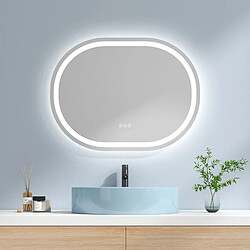 EMKE Miroir lumineux salle de bain ovale 80x60cm, Miroir LED avec Interrupteur Tactile, Anti-buée, Miroir avec éclairage Lumière Froide/Chaude/Neutre