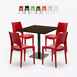 Grand Soleil Ensemble Table 90x90cm Horeca et 4 Chaises Empilables Bar Restaurant Prince - Rouge 