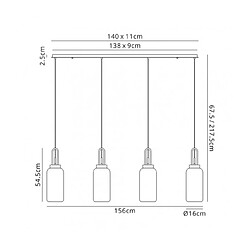 Luminaire Center Suspension 4 ampoules Cuivre