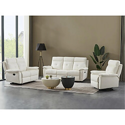 Vente-Unique Canapé 3 places et fauteuil relax en cuir blanc VINETA