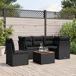 vidaXL Salon de jardin 6 pcs avec coussins noir résine tressée