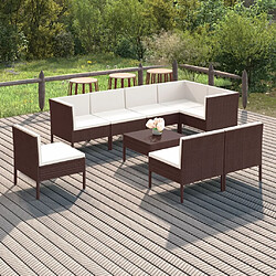 Maison Chic Salon de jardin 9 pcs + coussins - Mobilier/Meubles de jardin - Table et chaises d'extérieur Résine tressée Marron -MN97918