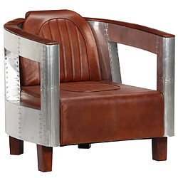 Helloshop26 Fauteuil chaise siège lounge design club sofa salon en style d'aviation marron cuir véritable 1102180/3 pas cher