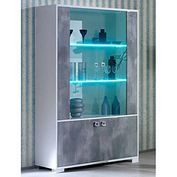 Dansmamaison Vitrine 4 portes Laqué Blanc Brillant/Gris à LED - AVELLINO