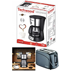 Techwood Cafetière Programmable Grise 1.5L 1000W + Grille pain Noir 700W 2 emplacements