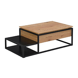 Avis Vente-Unique Table basse avec plateau relevable - MDF et Métal - Naturel et noir - LUTESA