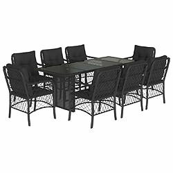 Maison Chic Ensemble à manger d'extérieur 9 pcs avec coussins,Salon de jardin noir résine tressée -GKD680038