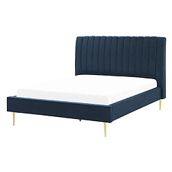 Beliani Lit double en velours bleu 140 x 200 cm MARVILLE