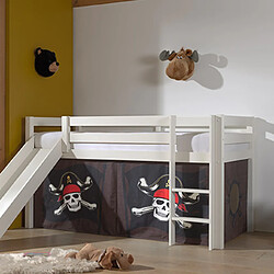 Mes Lit surélevé avec toboggan blanc décor pirates - PINO