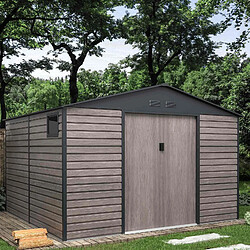 Abri de Jardin en Métal Gardiun Surrey 10,85 m2 Extérieur 340x319x226 cm en Acier avec Fenêtre Latérale et Effect Bois Grainé