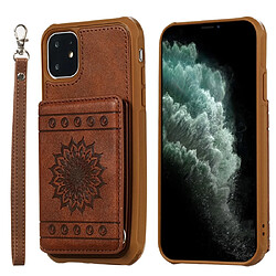 Wewoo Coque Pour iPhone 11 motif de gaufrage de tournesol PU + TPU cas avec titulaire et fentes cartes et cadre photo et lanière café