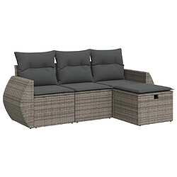 vidaXL Salon de jardin 4 pcs avec coussins gris résine tressée